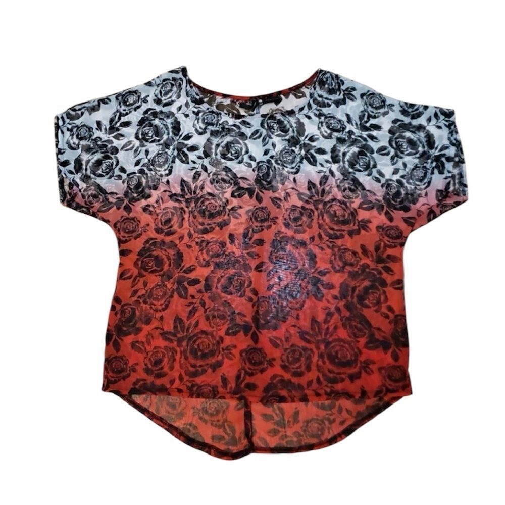 Sheer Top, Ombre, Red, black, white, small